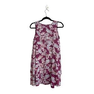 LOFT Magenta Pink Floral Print Ruffle Knee-length Shift Dress Small Women’s